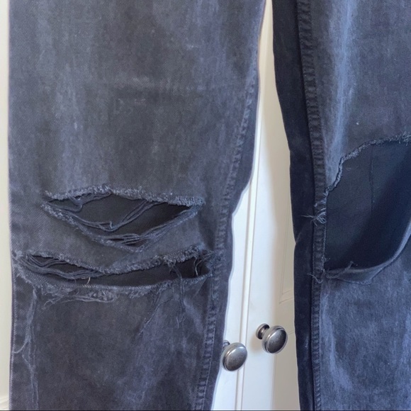 RE/DONE 70s Stove Pipe Black Straight 
Raw-Hem High-Rise Distressed Jeans 24 - Picture 8 of 14